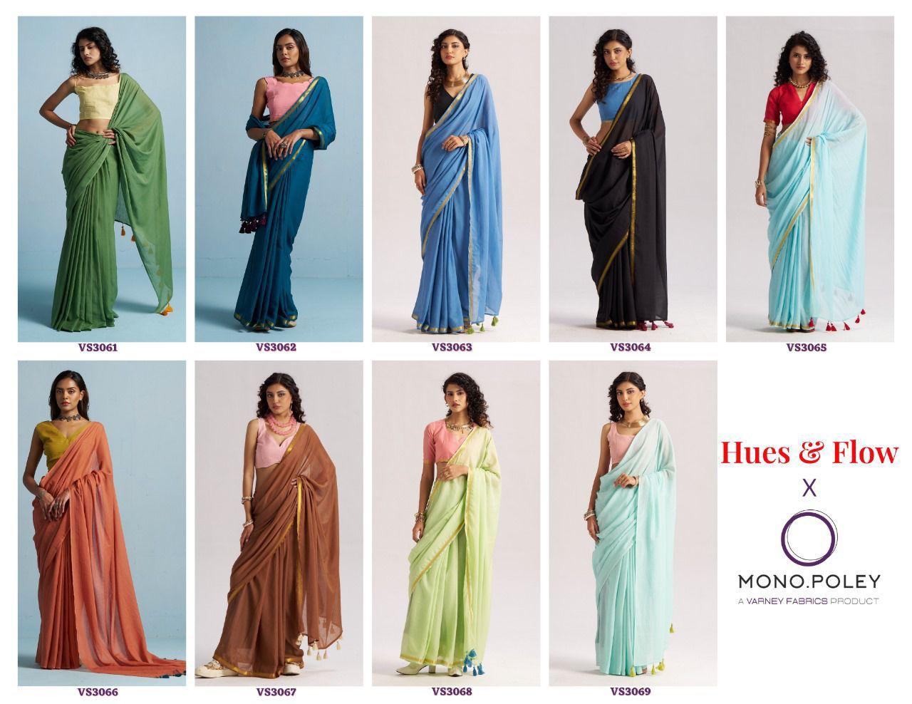 MONO.POLEY Hues & Flow Viscose Mul Saree with Contrast Designer Blouse (Liva Certified)