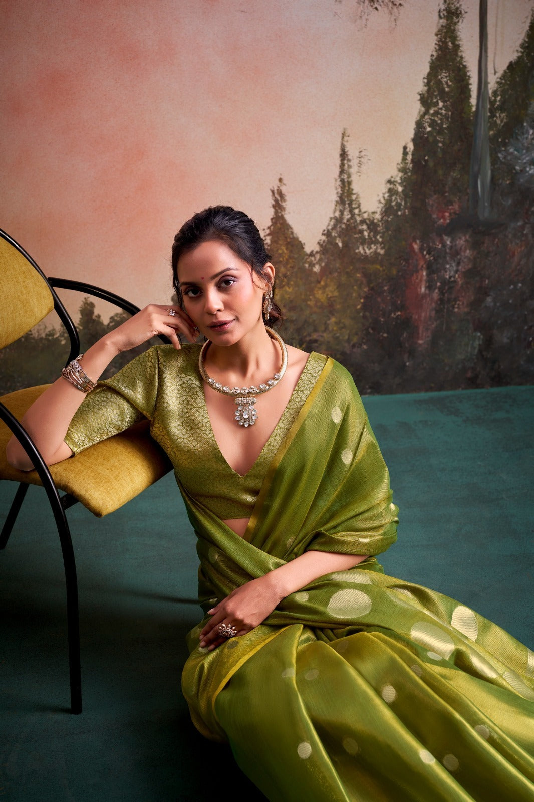 RajPath Fabrics Anvika Tissue Silk Saree with Designer Blouse - Party & Festive Wear