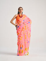 Mono.Poley Polka Pops Archie Georgette Saree - Digital Print with Fancy Latkans Set 9 Pcs Set