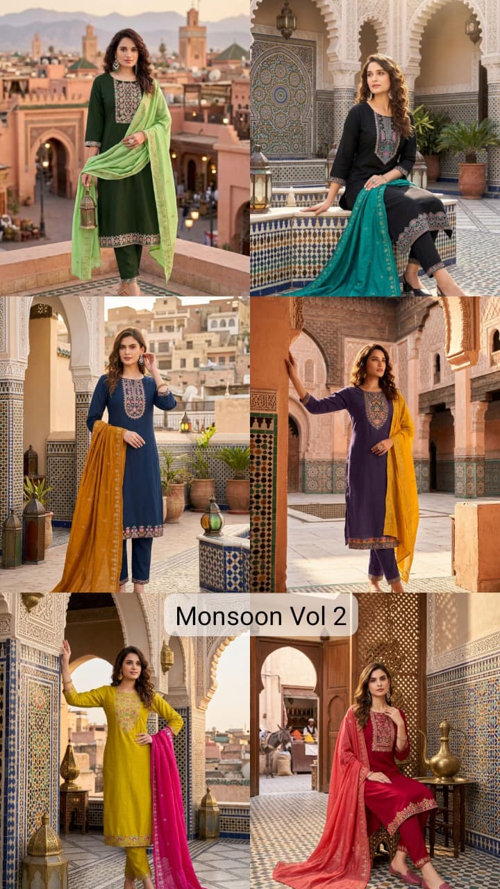 Monsoon Vol 2 Vetikan Silk Kurti Set 6 Pcs