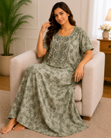 Cotton Work Gown Nighty 4 Pcs Set - Premium Cotton Printed Full Length Night Gown Wholesale