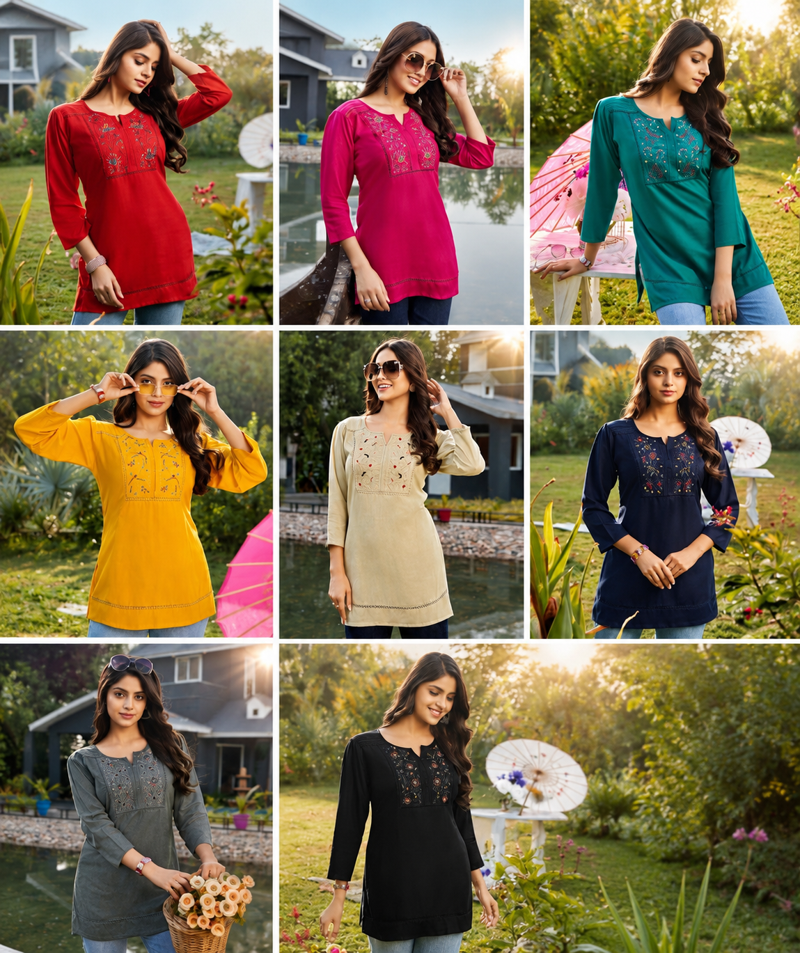 Nandini Women Embroidered Cotton Short Kurti - Stylish Daily Wear - M.R. Saree Emporium