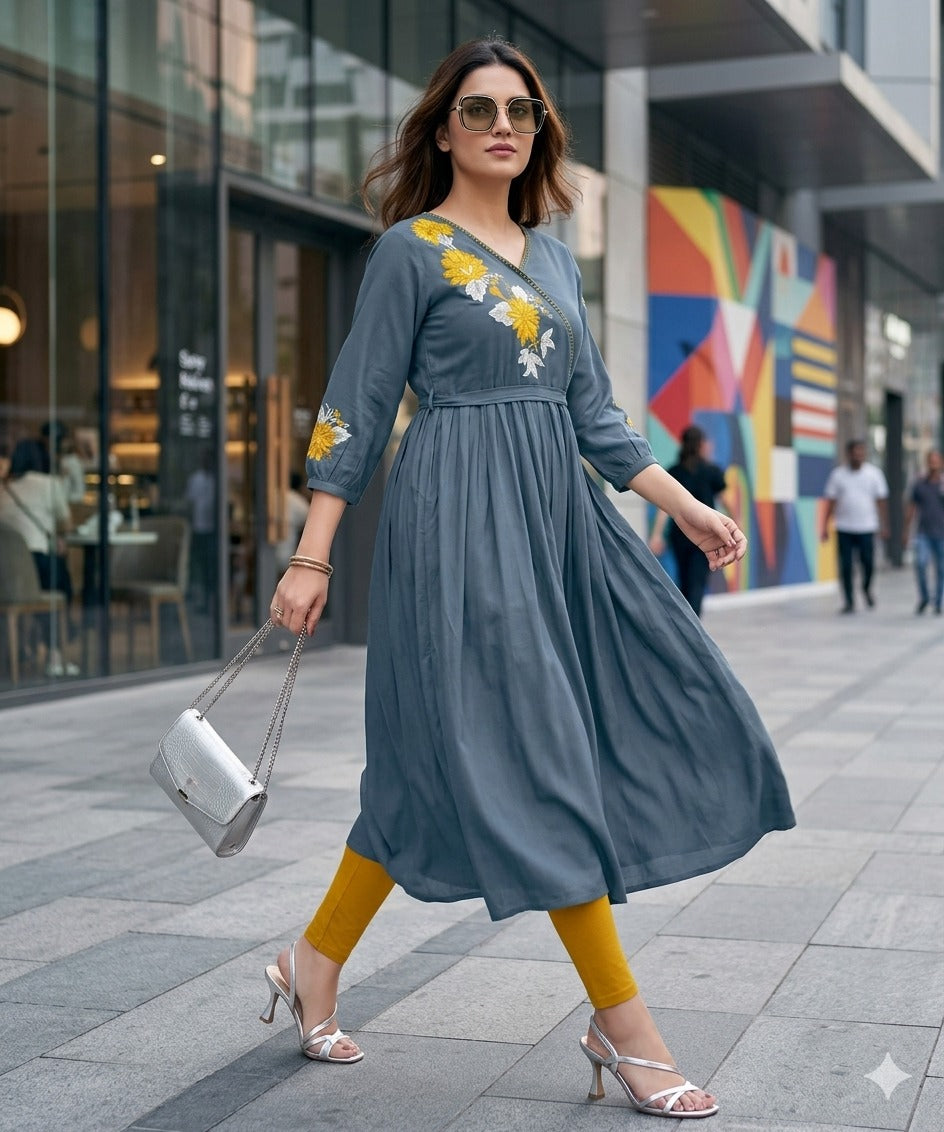 Nora Style Rayon Kurti - Heavy Thread & Handwork Designer Kurti for Women