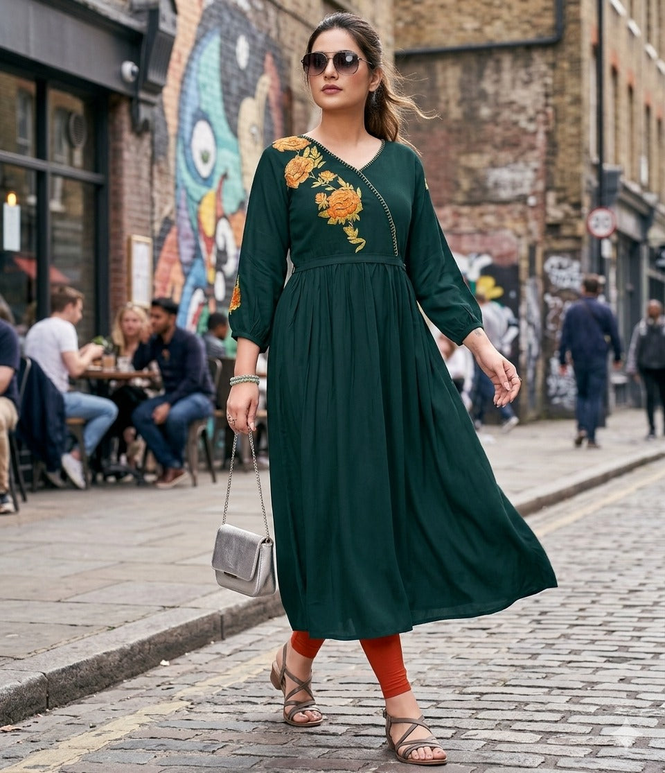 Nora Style Rayon Kurti - Heavy Thread & Handwork Designer Kurti for Women