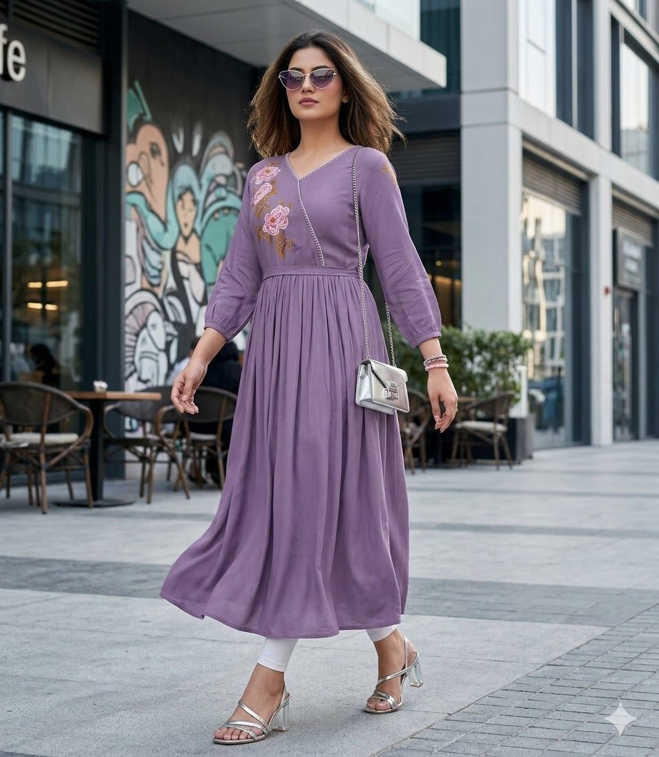 Nora Style Rayon Kurti - Heavy Thread & Handwork Designer Kurti for Women