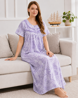 Women's Soft Cotton Printed Nighty - Full Length Sleepwear 4 Pcs Set