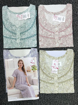 Women's Soft Cotton Printed Nighty - Full Length Sleepwear 4 Pcs Set