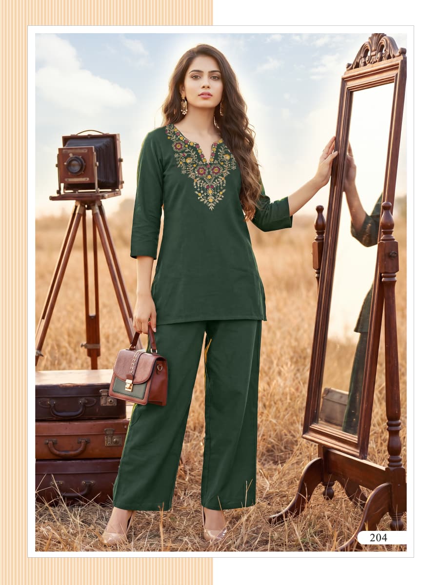 OSSM Sara Vol 02 Cotton Cord Set for Women - Embroidered Kurti Pant Set
