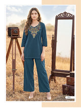 OSSM Sara Vol 02 Cotton Cord Set for Women - Embroidered Kurti Pant Set