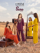 OSSM Sara Vol 02 Cotton Cord Set for Women - Embroidered Kurti Pant Set