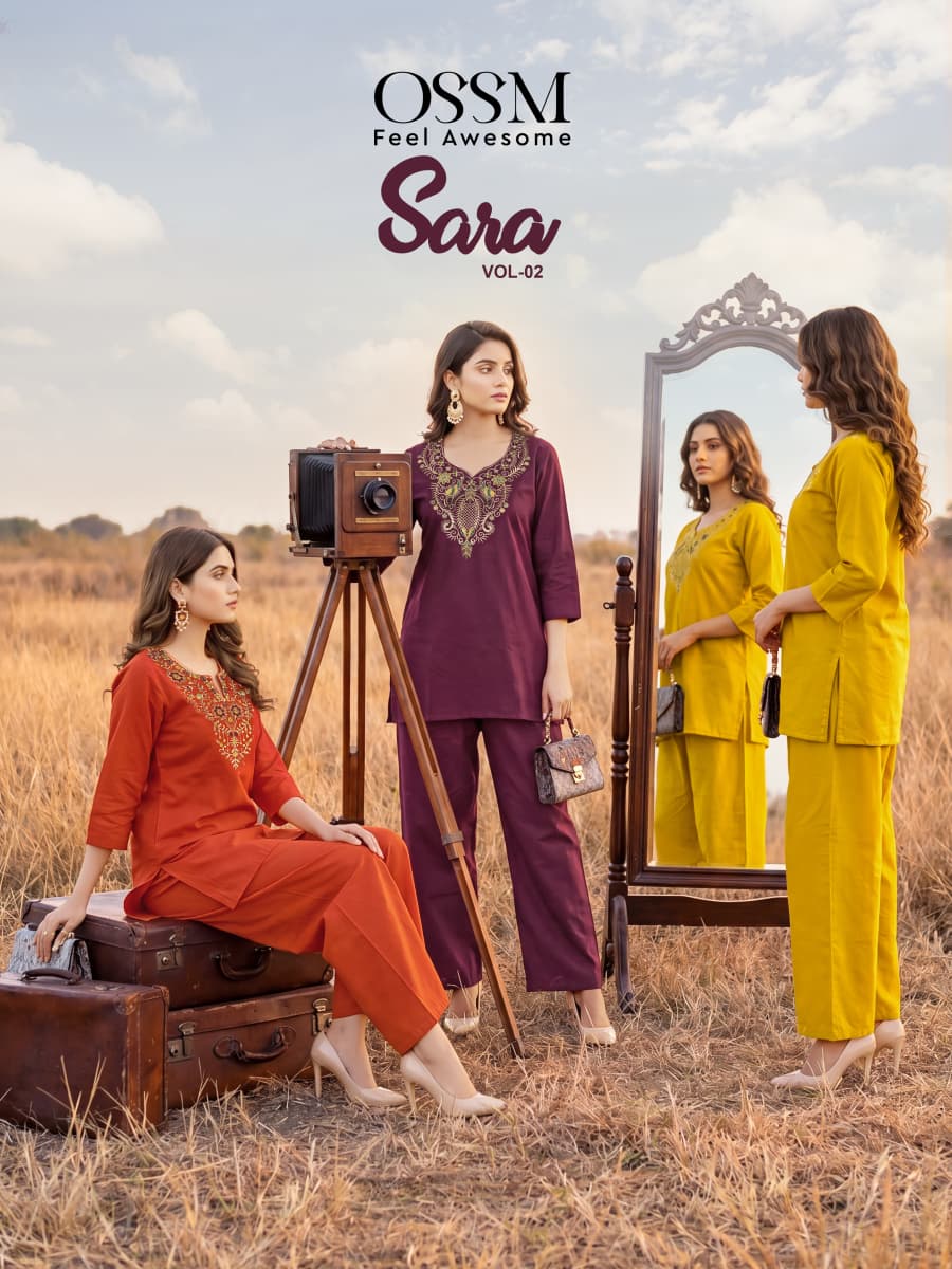 OSSM Sara Vol 02 Cotton Cord Set for Women - Embroidered Kurti Pant Set