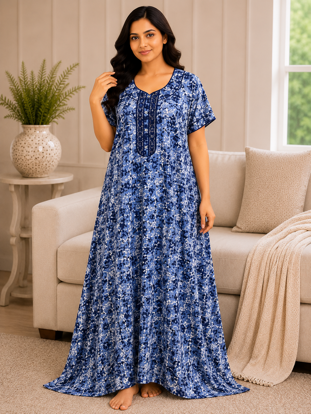 Premium Cotton Printed Nighty 10 Pcs Set - Full Length Ladies Night Gown Wholesale