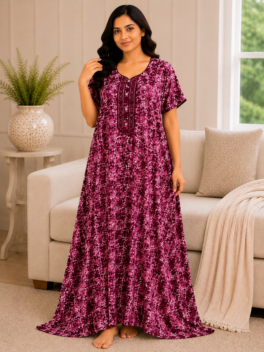 Premium Cotton Printed Nighty 10 Pcs Set - Full Length Ladies Night Gown Wholesale