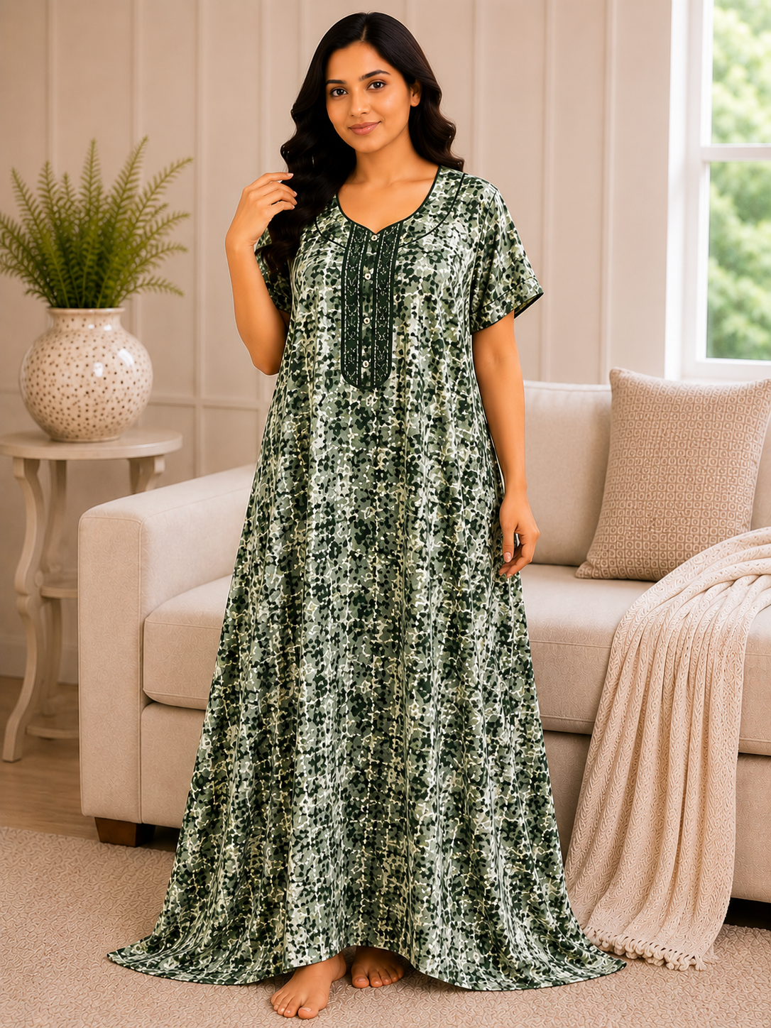 Premium Cotton Printed Nighty 10 Pcs Set - Full Length Ladies Night Gown Wholesale