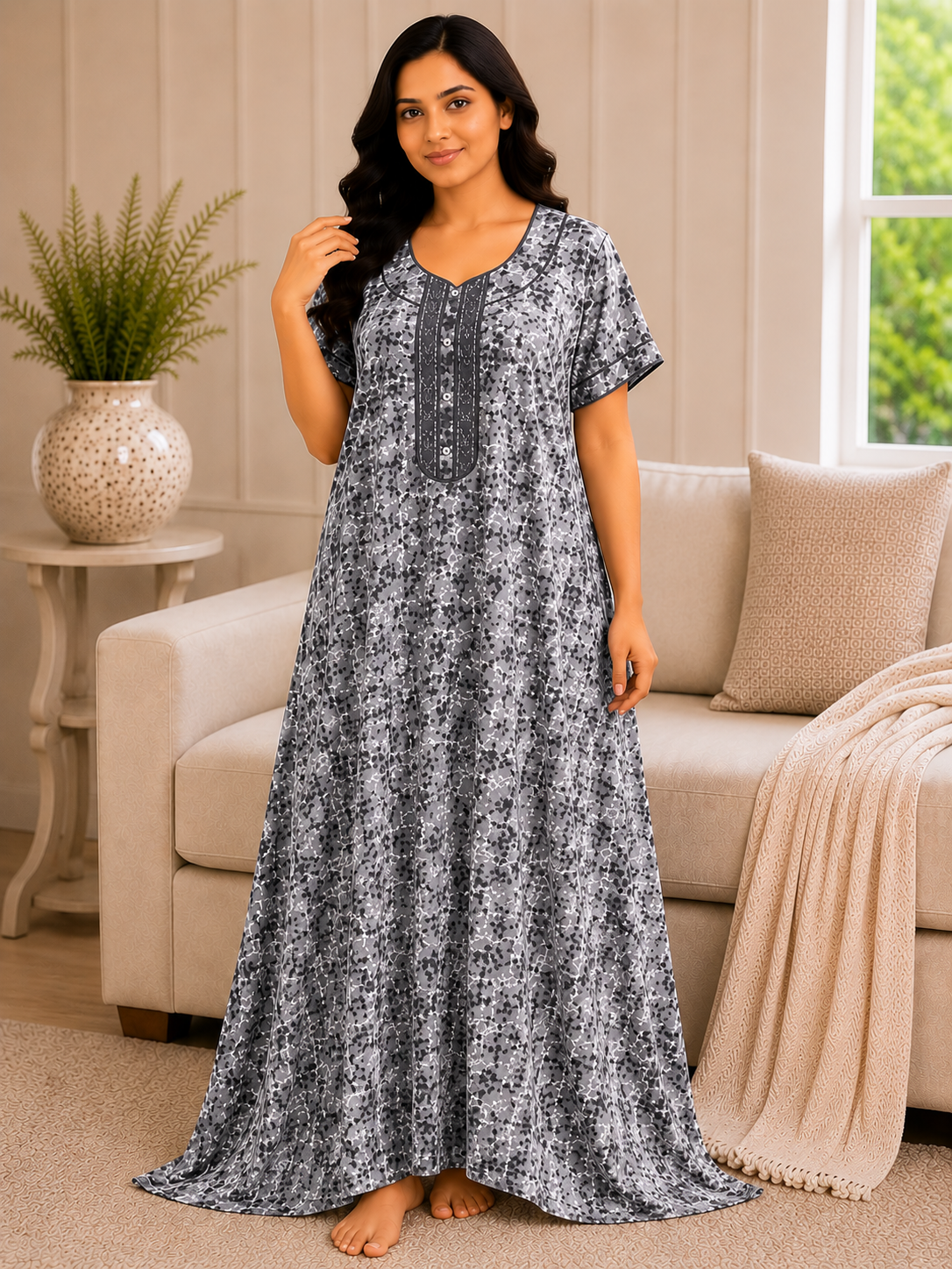 Premium Cotton Printed Nighty 10 Pcs Set - Full Length Ladies Night Gown Wholesale