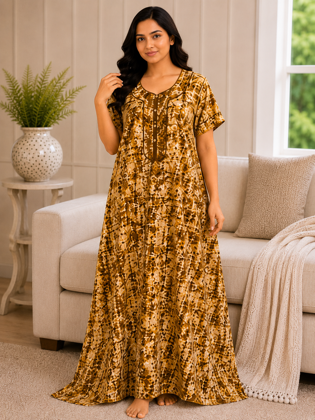Premium Cotton Printed Nighty 10 Pcs Set - Full Length Ladies Night Gown Wholesale