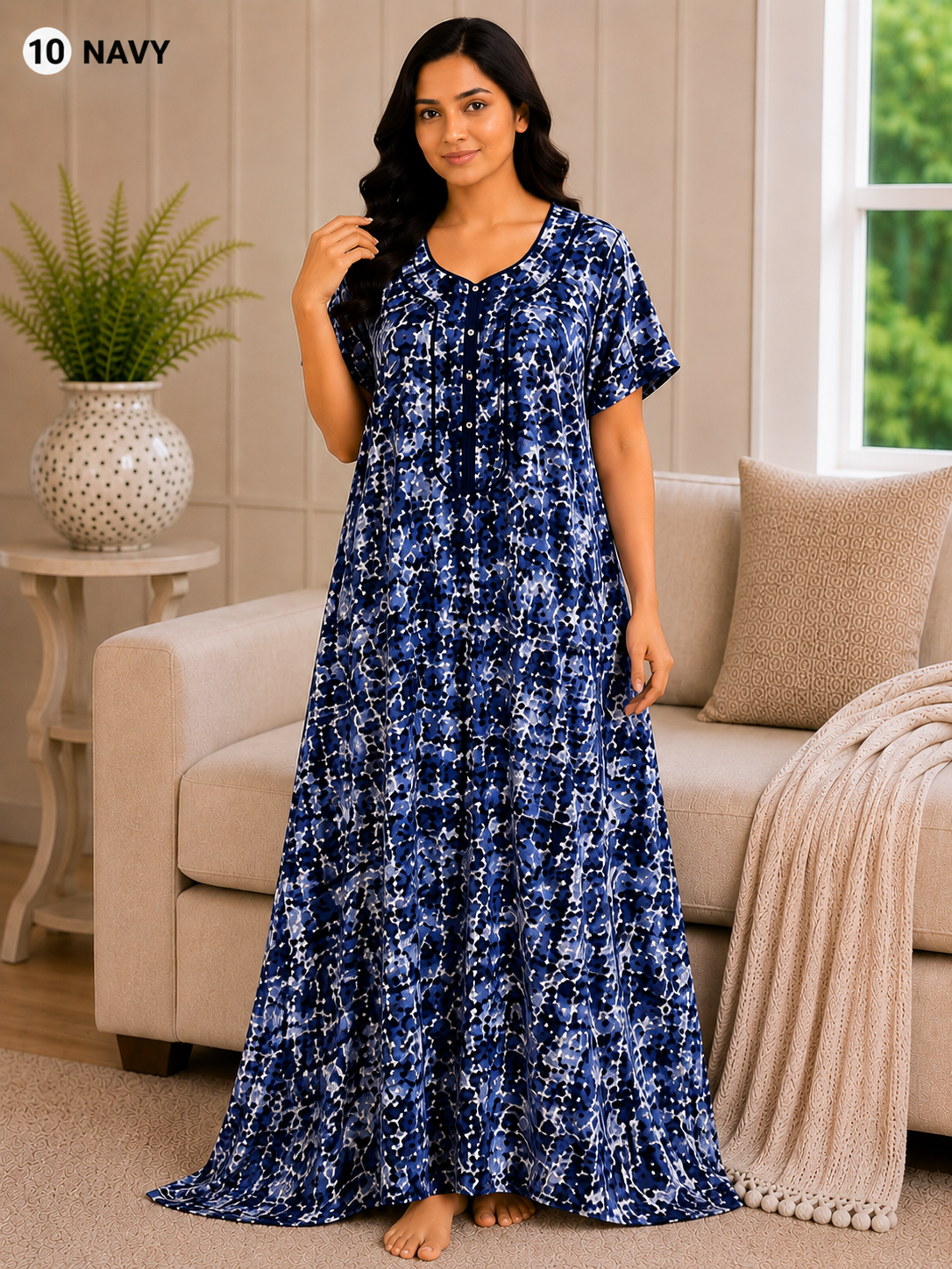 Premium Cotton Printed Nighty 10 Pcs Set - Full Length Ladies Night Gown Wholesale