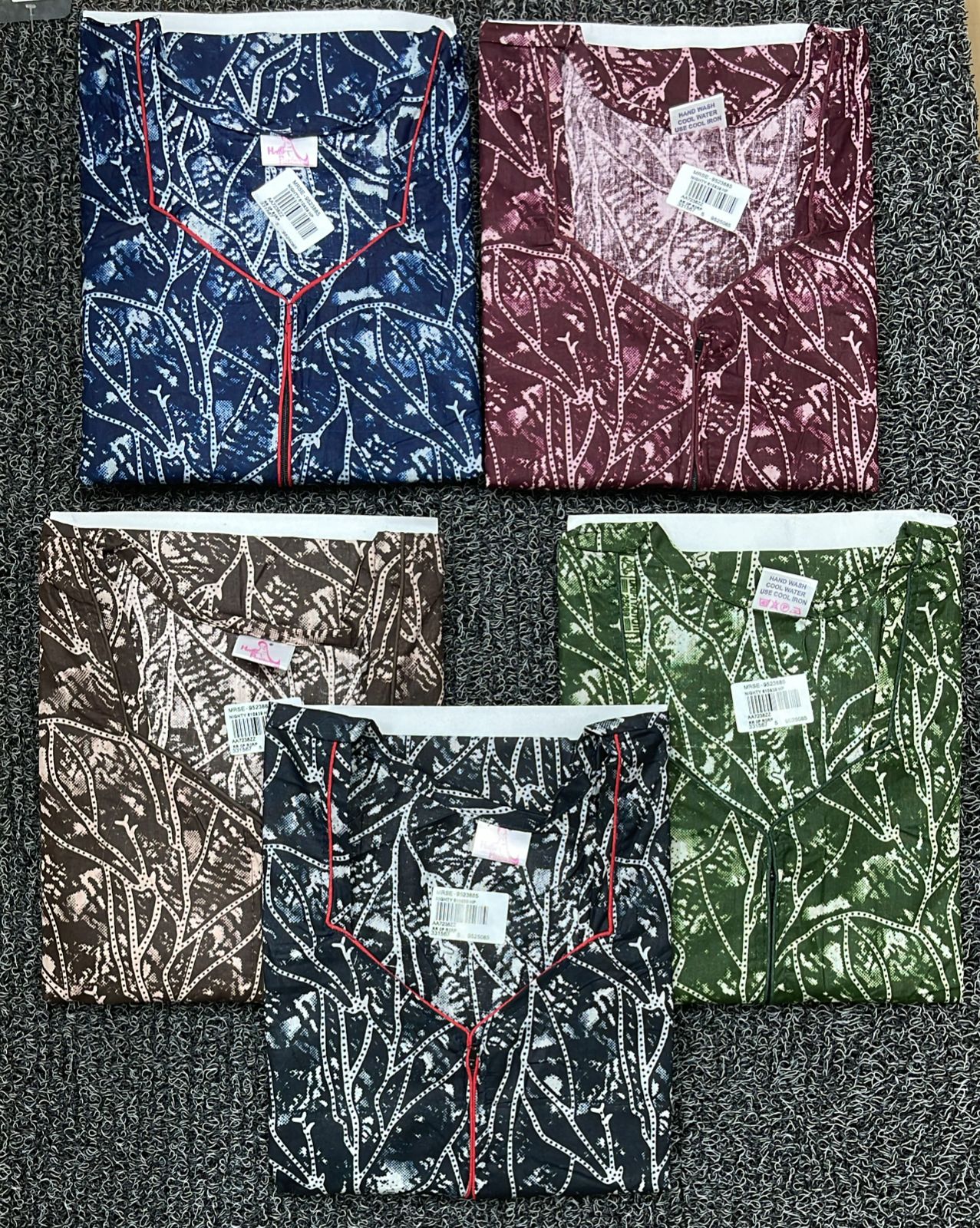 Premium Cotton Printed Nighty 5 Pcs Set - Full Length Ladies Night Gown Wholesale