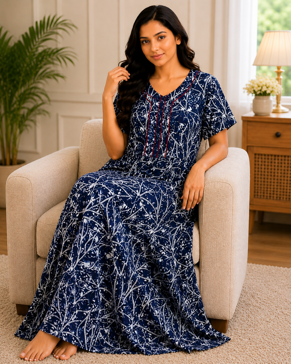 Premium Cotton Printed Nighty 5 Pcs Set - Full Length Ladies Night Gown Wholesale