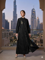 Premium Denim Embroidered Midi Gown - Front Button Stylish Kurti Dress - M.R. Saree Emporium