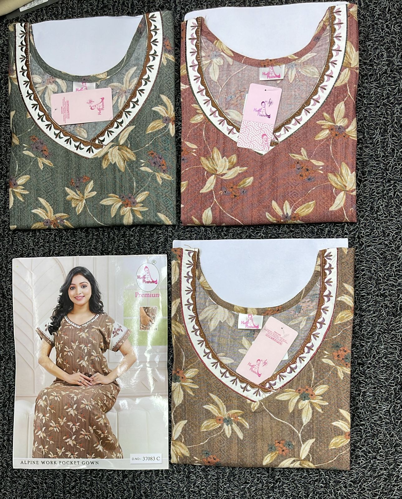 Premium Floral Cotton Nighty - 3 Pcs Set
