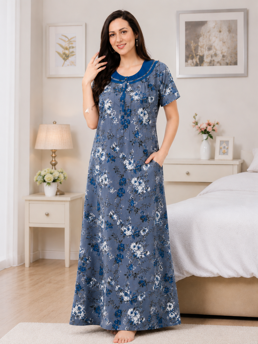 Soft Cotton Printed Nighty – 2 Pcs Set