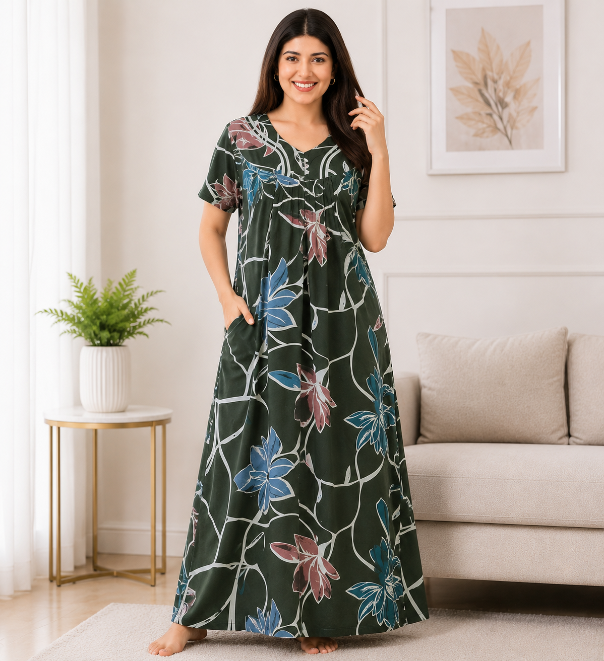 Premium Rayon Printed Nighty – 2 Pcs Set