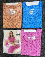Premium Soft Cotton Printed Nighty - 3 Pcs Set