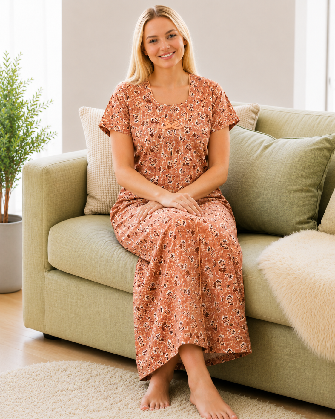Premium Soft Cotton Printed Nighty - 4 Pcs Set