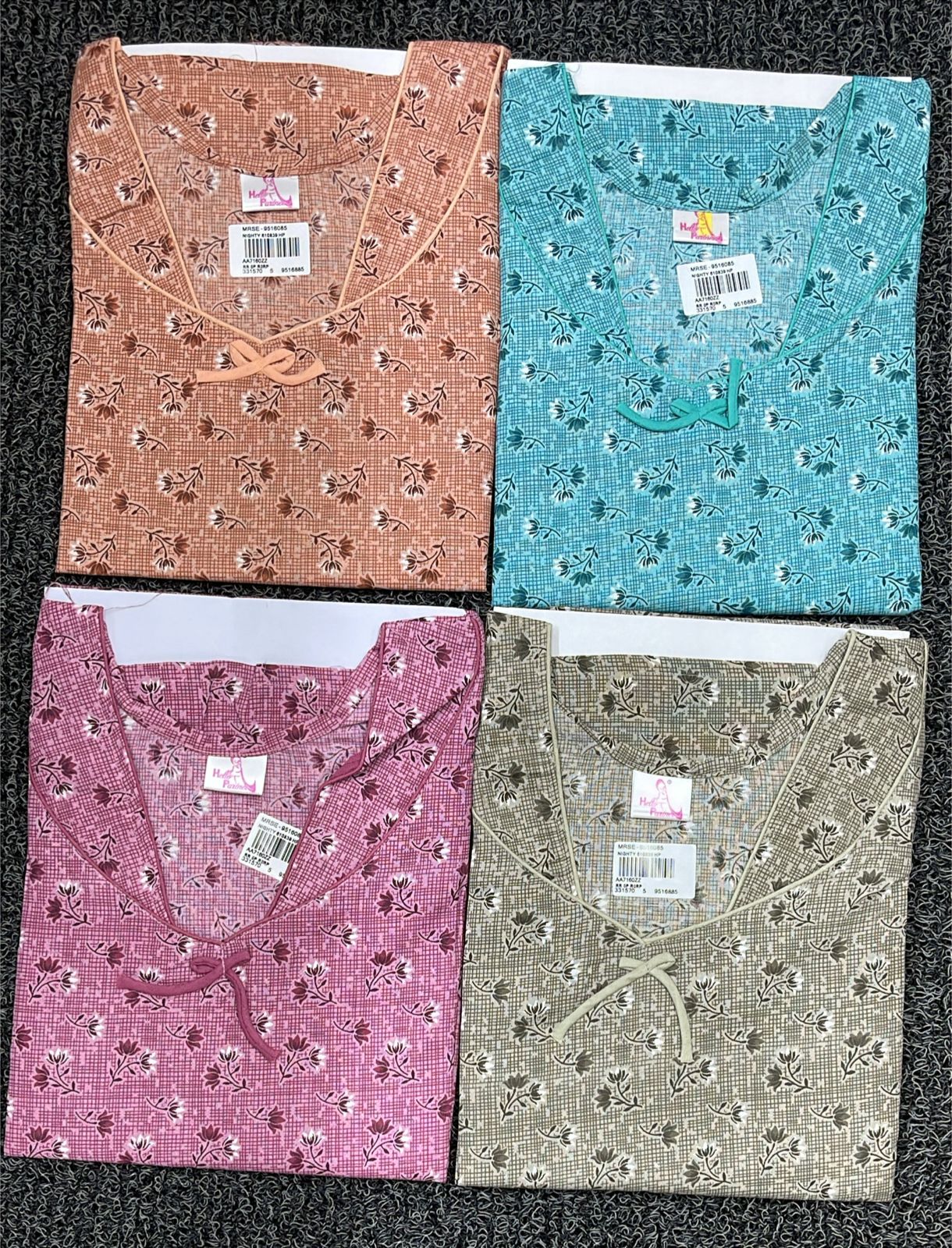 Premium Soft Cotton Printed Nighty - 4 Pcs Set