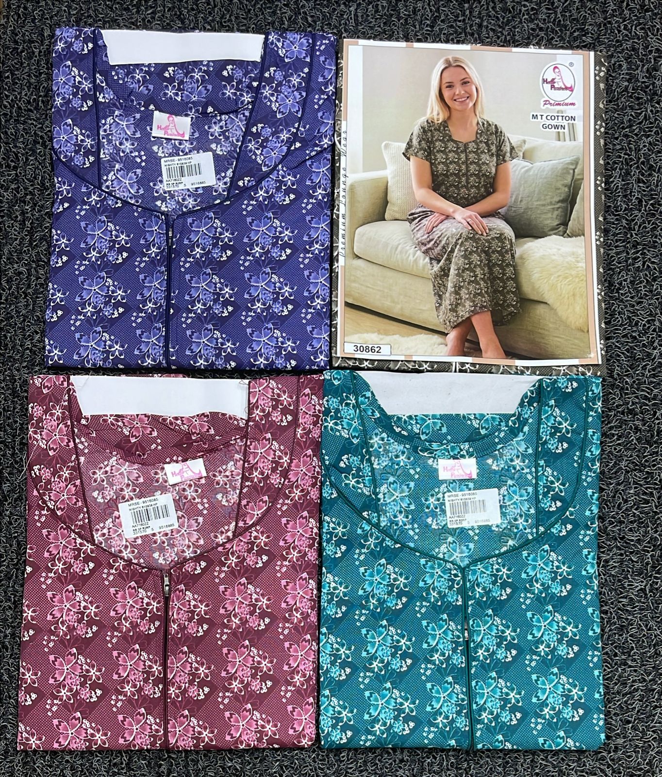 Premium Soft Cotton Printed Nighty - 4 Pcs Set