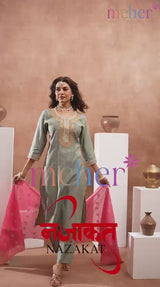 Nazakat Women's Vertican Shimmer Kurti Set with Chanderi Butti Dupatta