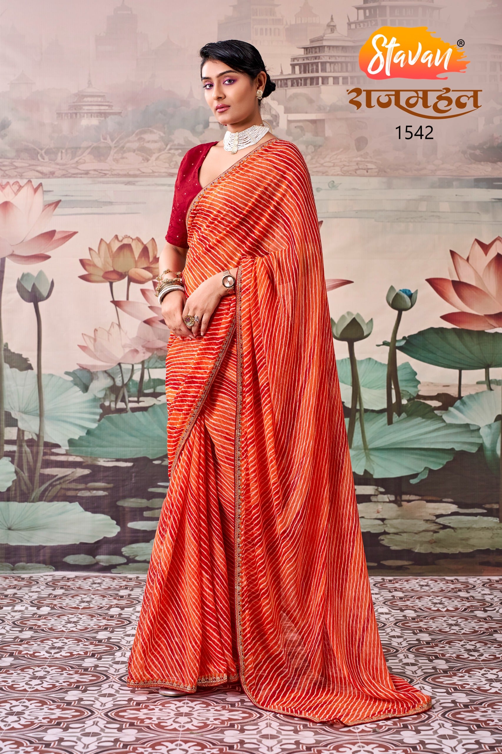 Rajmahal Premium Georgette Leheriya & Bandhani Saree with Embroidery Border