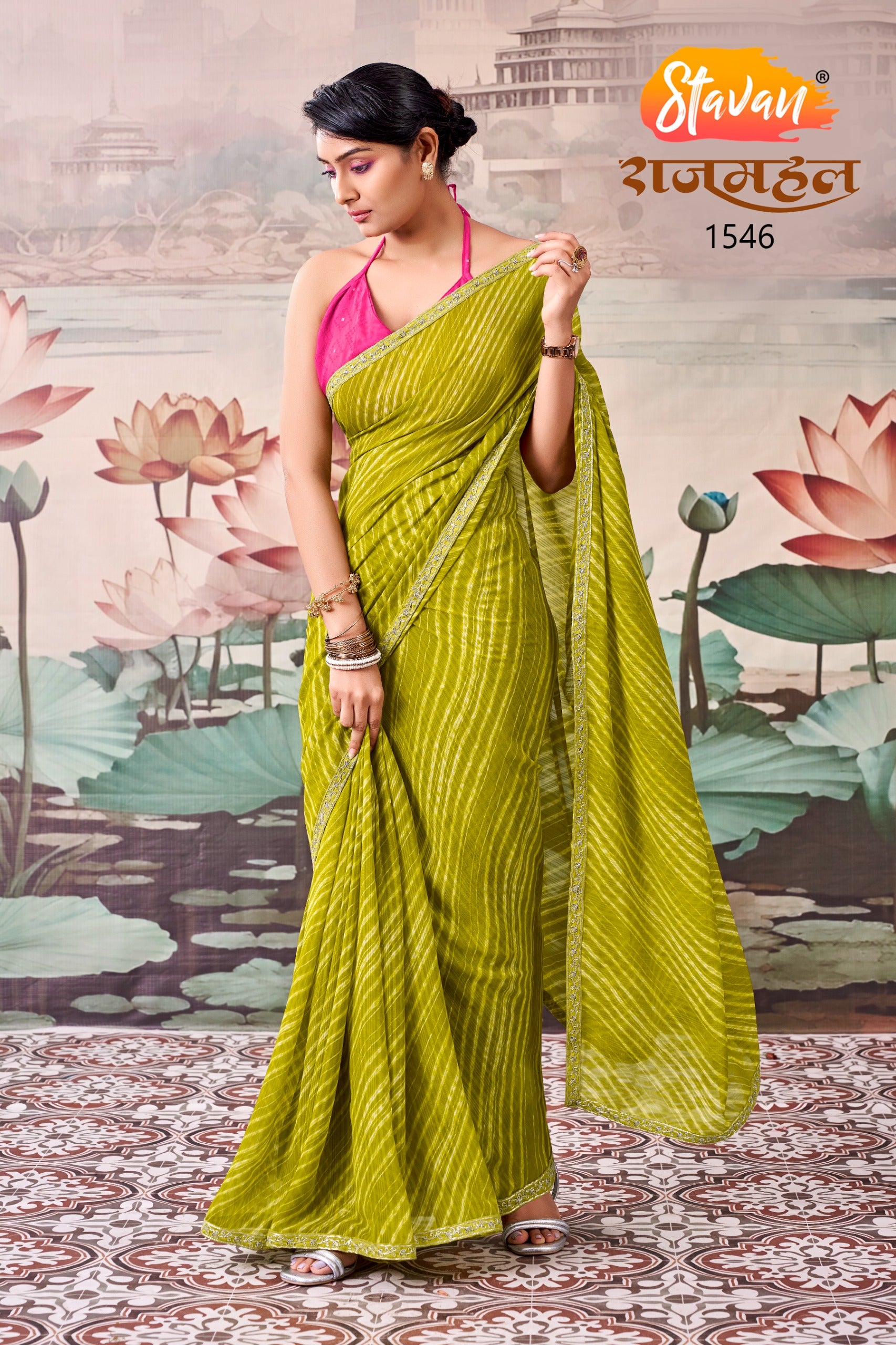 Rajmahal Premium Georgette Leheriya & Bandhani Saree with Embroidery Border