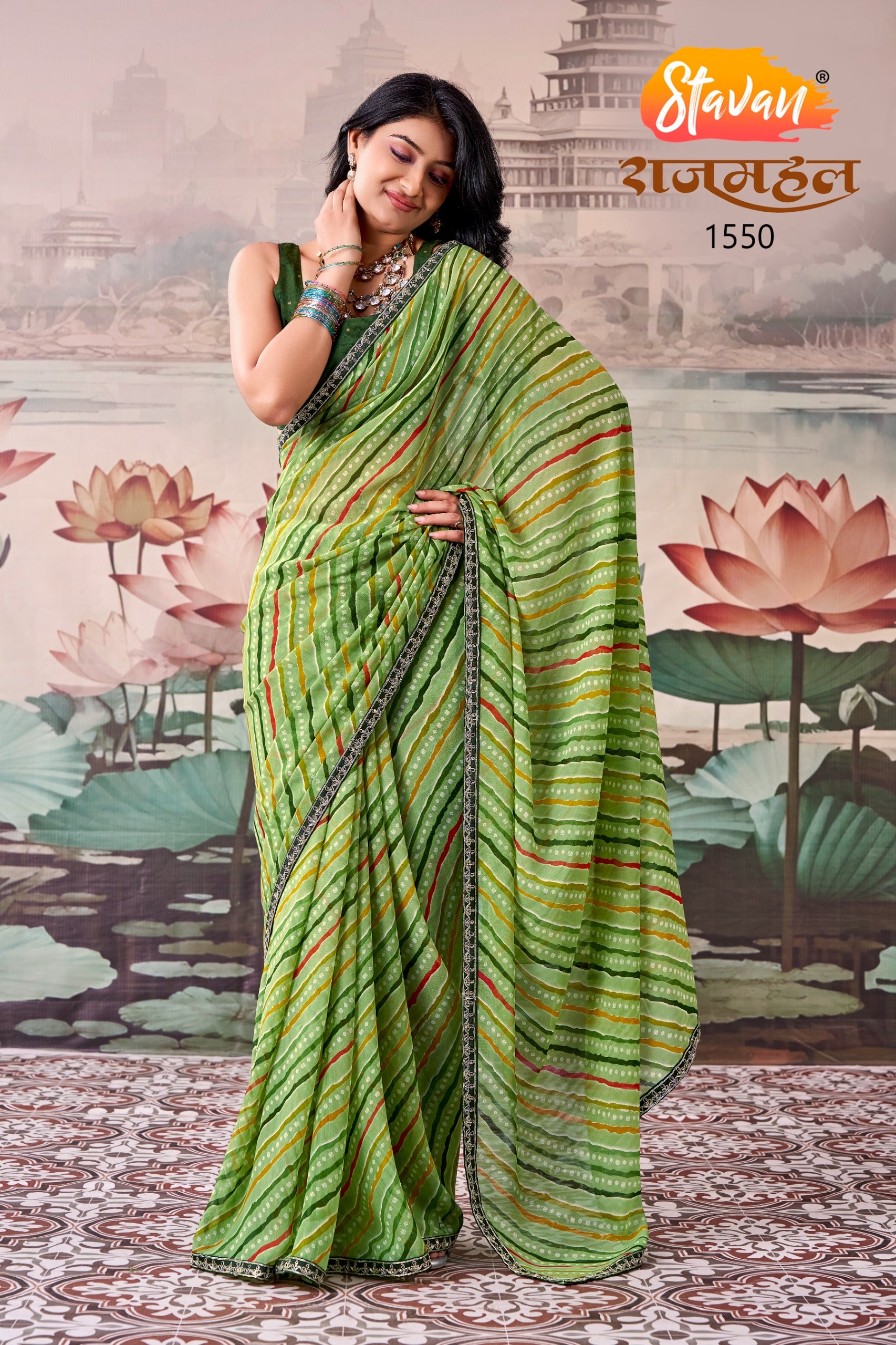 Rajmahal Premium Georgette Leheriya & Bandhani Saree with Embroidery Border