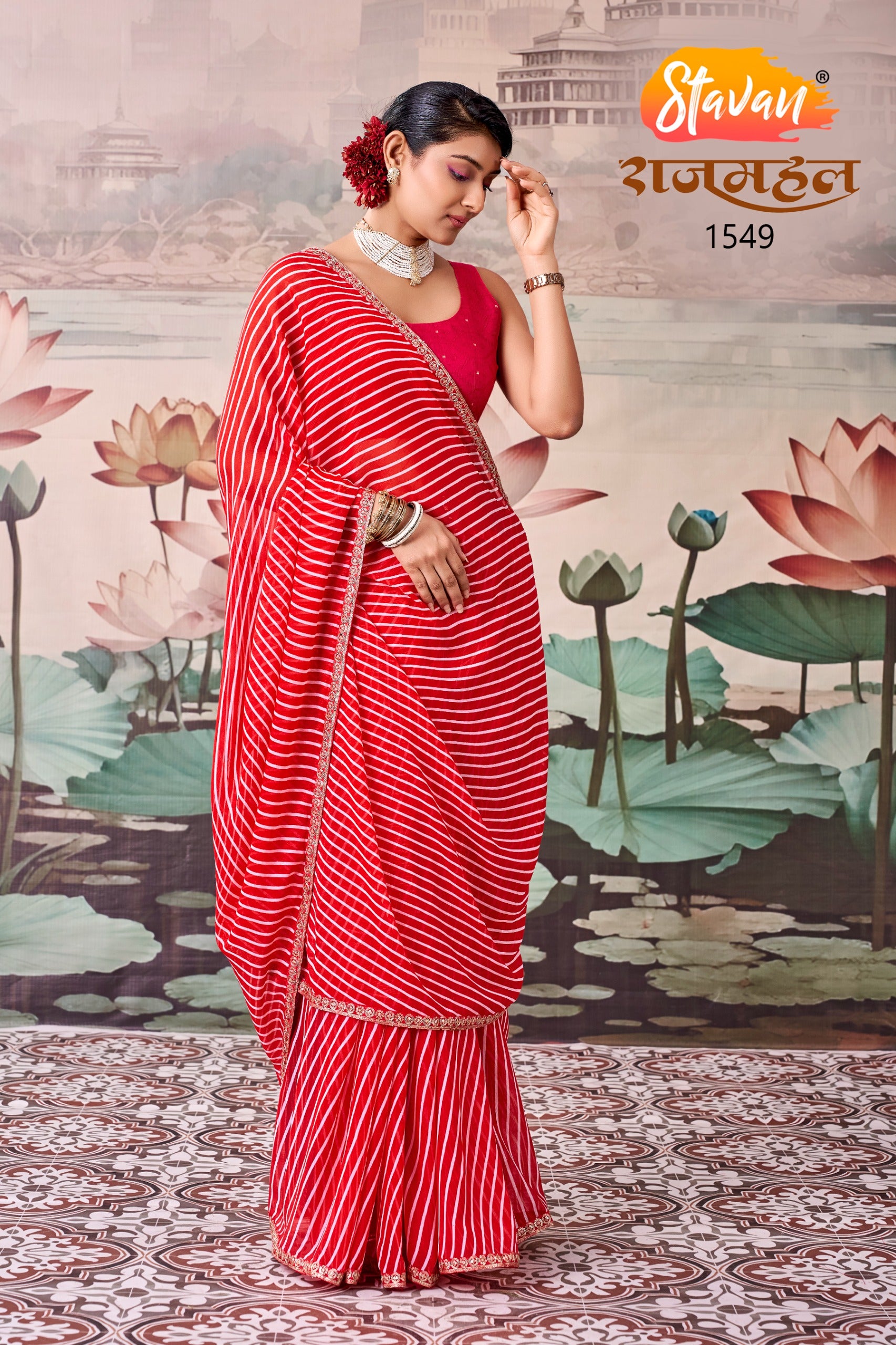 Rajmahal Premium Georgette Leheriya & Bandhani Saree with Embroidery Border