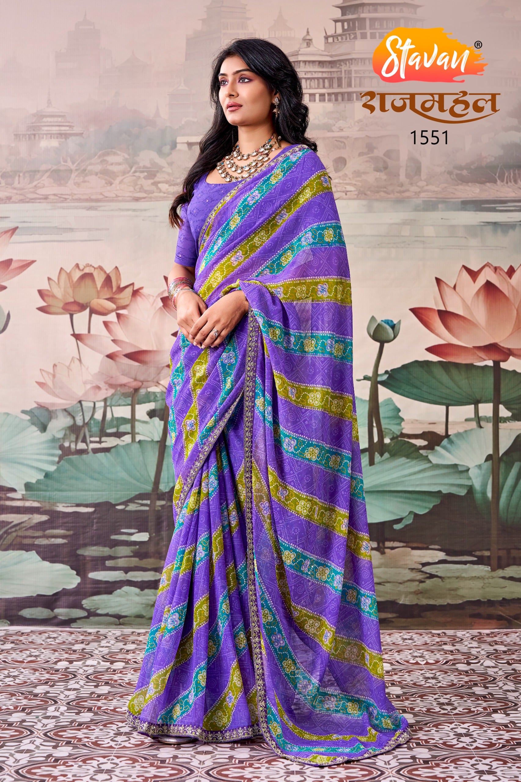 Rajmahal Leheriya Saree - Designer Ethnic Wear - Wholesale