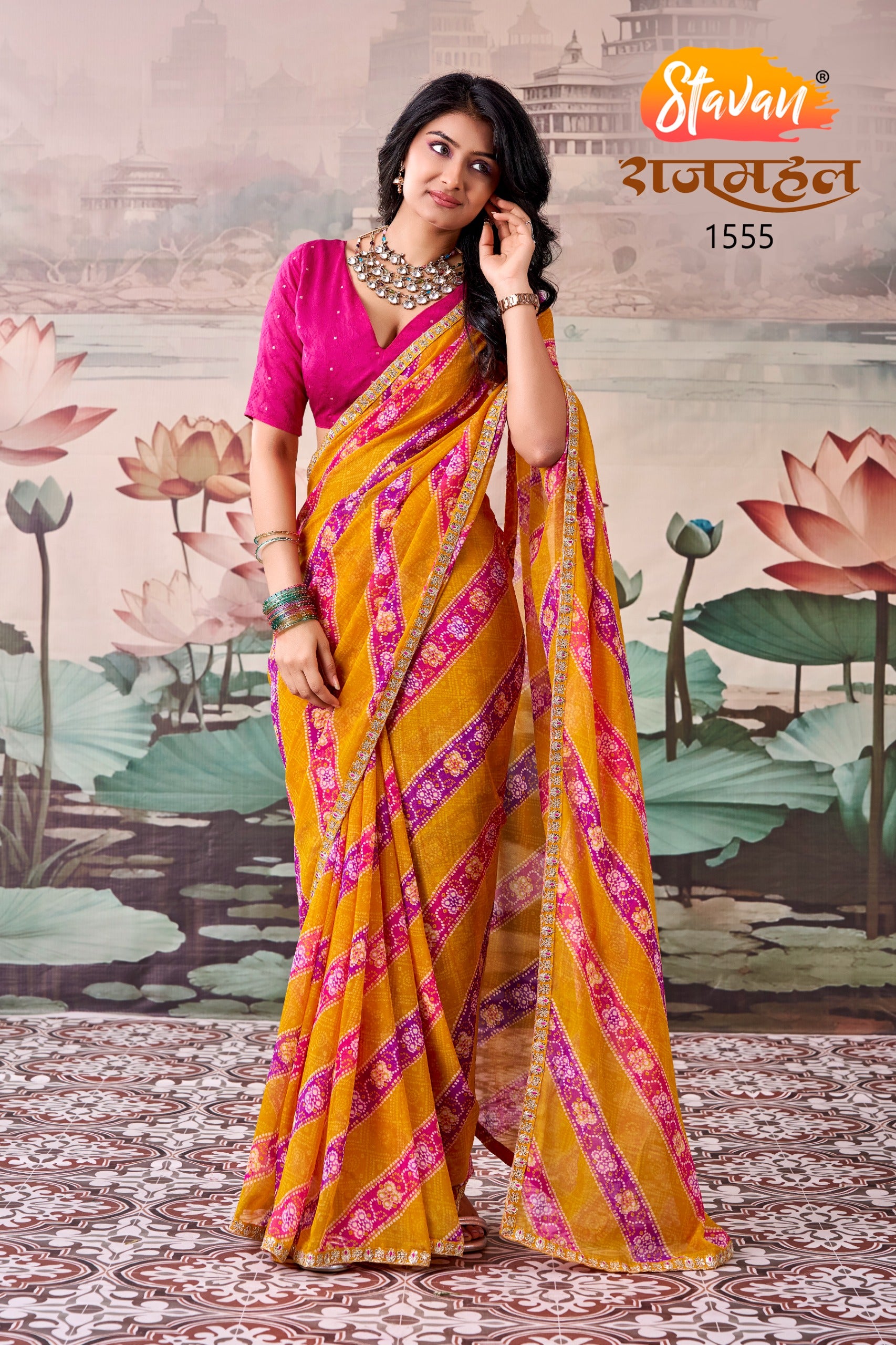 Rajmahal Leheriya Saree - Designer Ethnic Wear - Wholesale