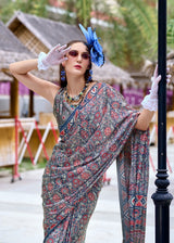 RajPath Ajrakh Satin Silk Saree 7 Pcs Set
