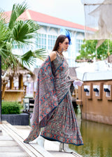 RajPath Ajrakh Satin Silk Saree 7 Pcs Set