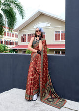 RajPath Ajrakh Satin Silk Saree 7 Pcs Set