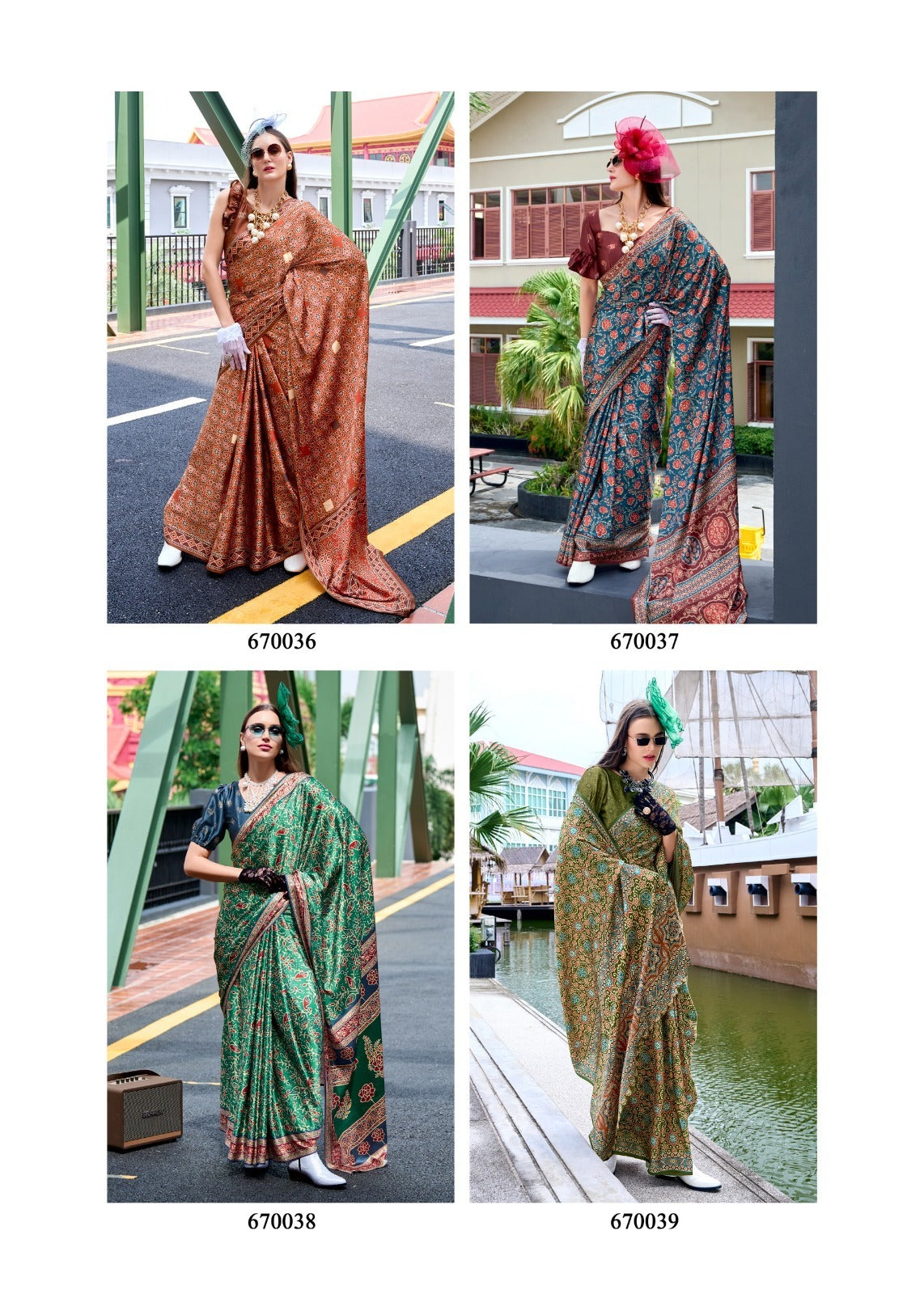 RajPath Ajrakh Satin Silk Saree 7 Pcs Set