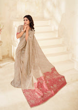 RajPath Fabrics Cream Silk Modal Cotton Saree - 6 Pcs Wholesale Set