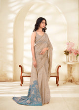 RajPath Fabrics Cream Silk Modal Cotton Saree - 6 Pcs Wholesale Set