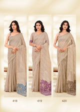RajPath Fabrics Cream Silk Modal Cotton Saree - 6 Pcs Wholesale Set