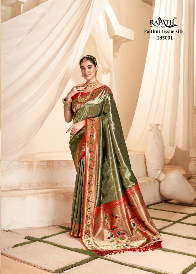 RajPath Fabrics Mangalya Silk Paithani Tissue Silk Saree - Wedding Collection
