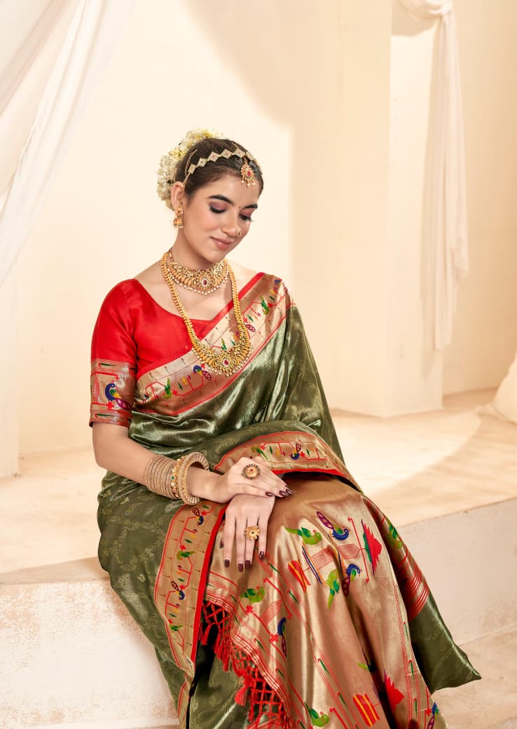 RajPath Fabrics Mangalya Silk Paithani Tissue Silk Saree - Wedding Collection