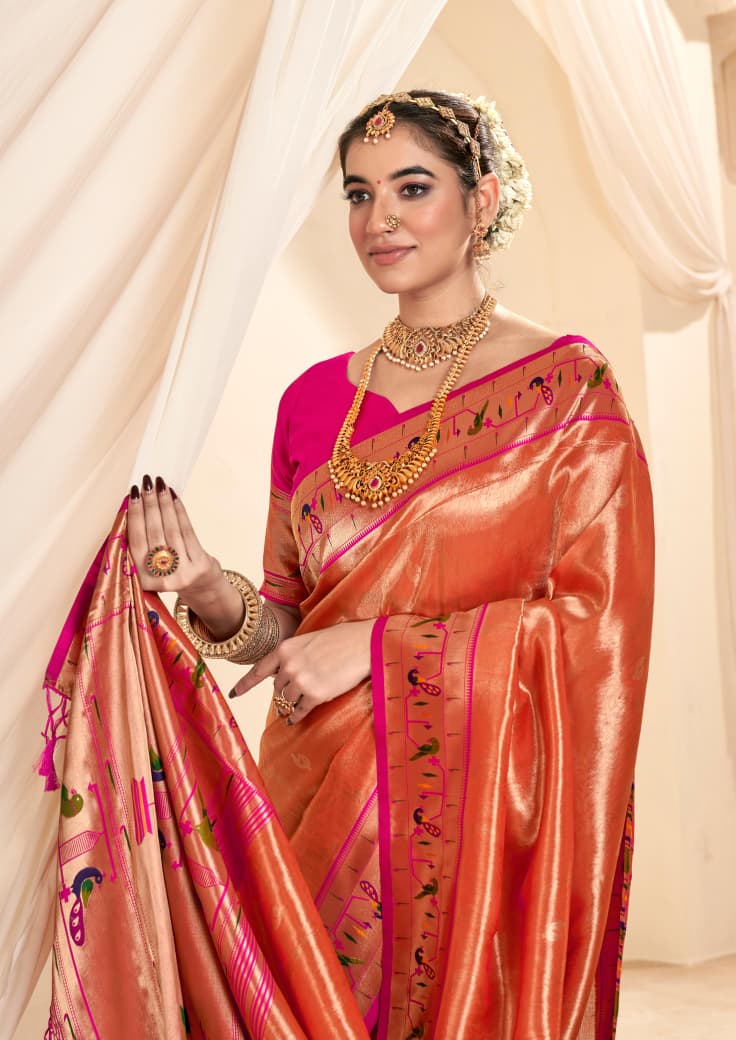 RajPath Fabrics Mangalya Silk Paithani Tissue Silk Saree - Wedding Collection