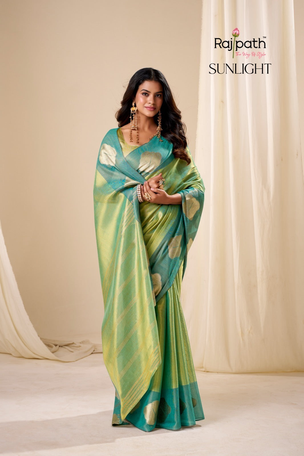 RajPath Fabrics Sunlight Handloom Tissue Soft Silk Saree - 6 Pcs Set