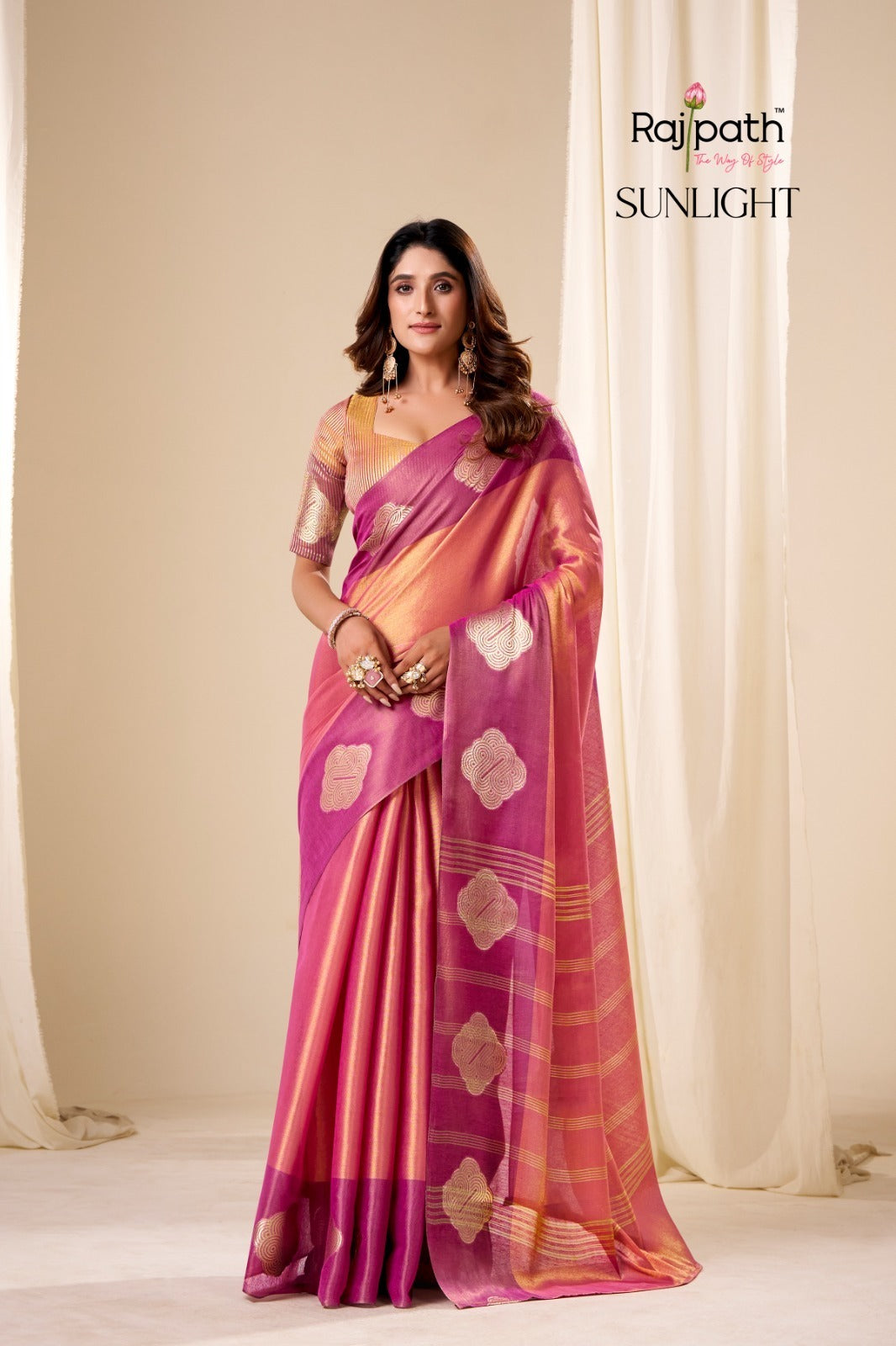 RajPath Fabrics Sunlight Handloom Tissue Soft Silk Saree - 6 Pcs Set
